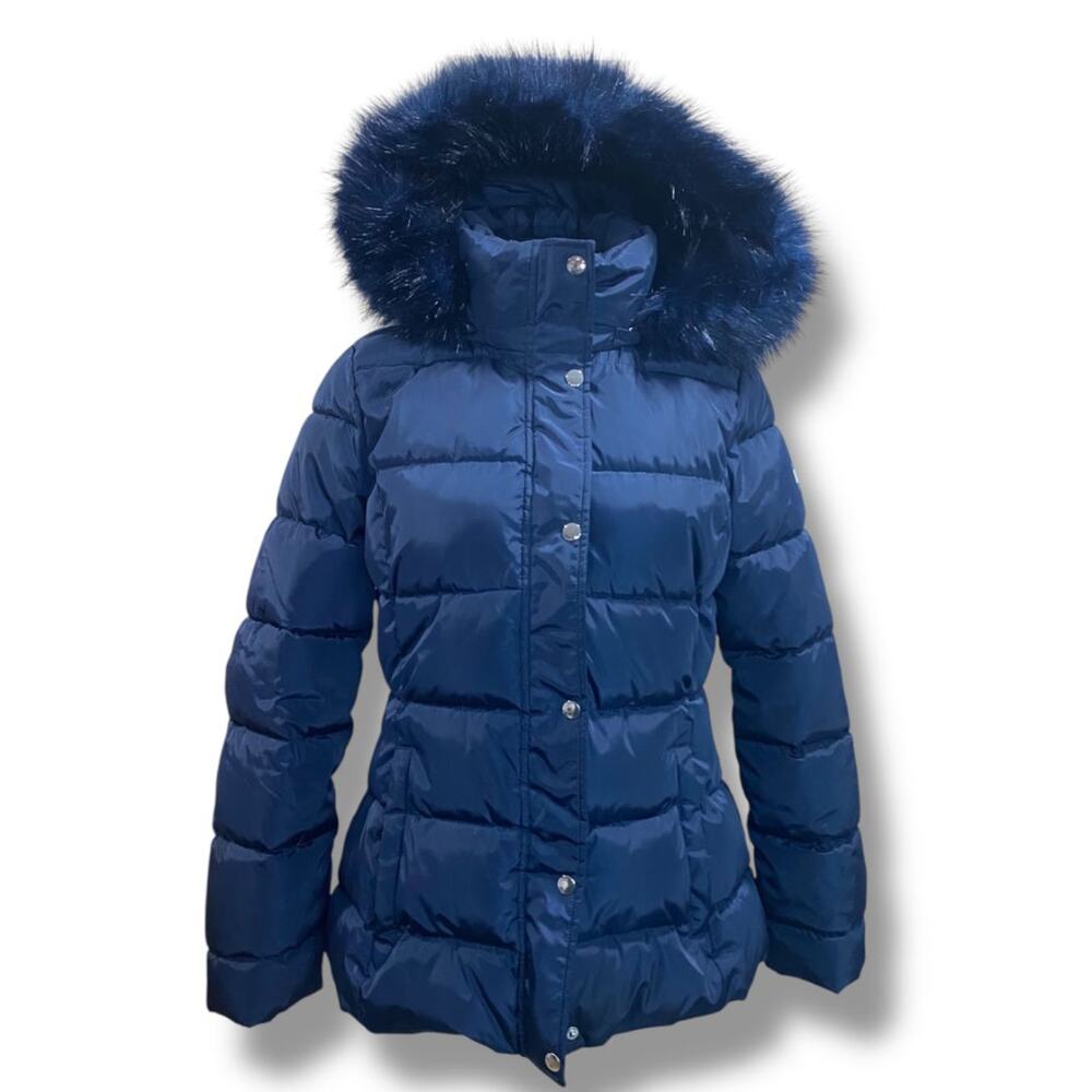 Small Tommy Hilfiger Womens Navy Blue Puffer Coat Removable Hood